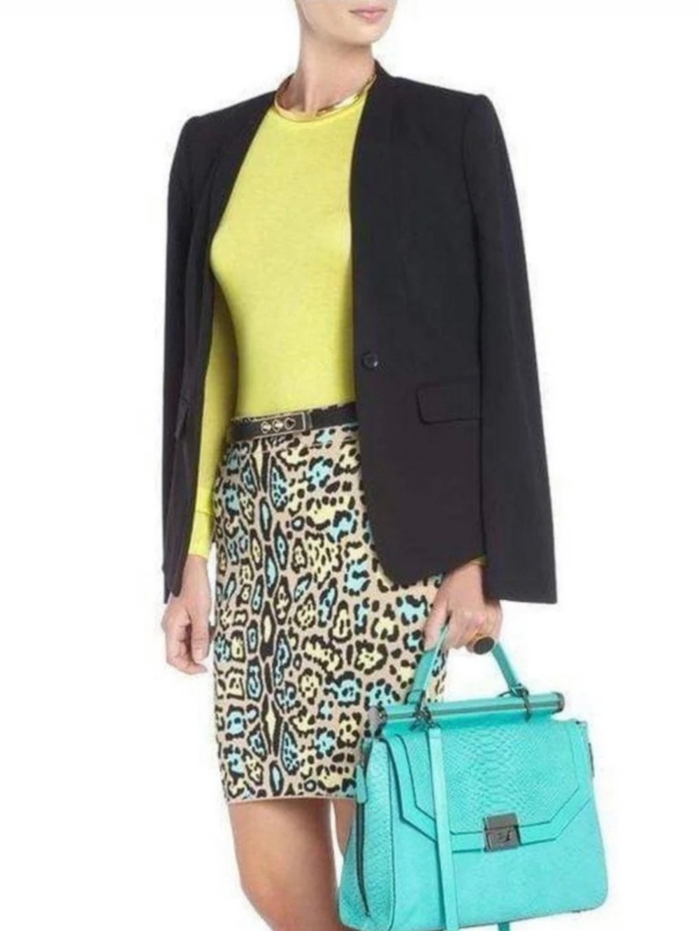 BCBG Max Azria Lucine NEON Leopard Print Bandage Skirt SMALL